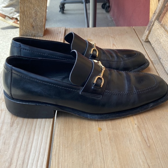 GUCCI 10D Black Leather W/Gold Horse-bit Square Toe Loafers - Picture 3 of 6